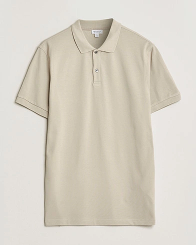 Sunspel Supima Cotton Short Sleeve Pique Polo Hazelwood – Beige