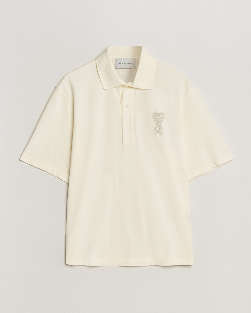  AMI Knitted Heart Logo Polo Creme – Weiß