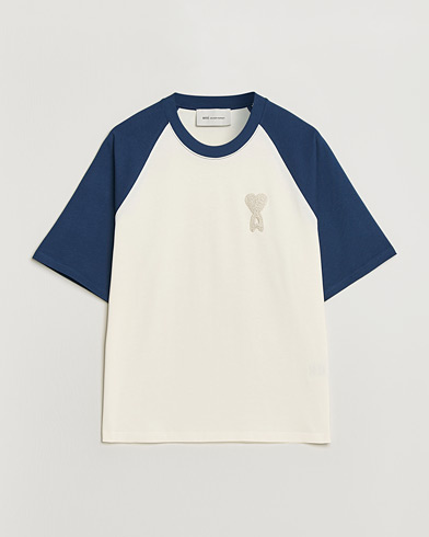 AMI Knitted Heart Logo T-Shirt Creme/Navy – Blau