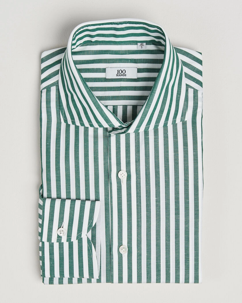 100Hands Cotton/Linen Bengal Stripe Shirt Green – Grün