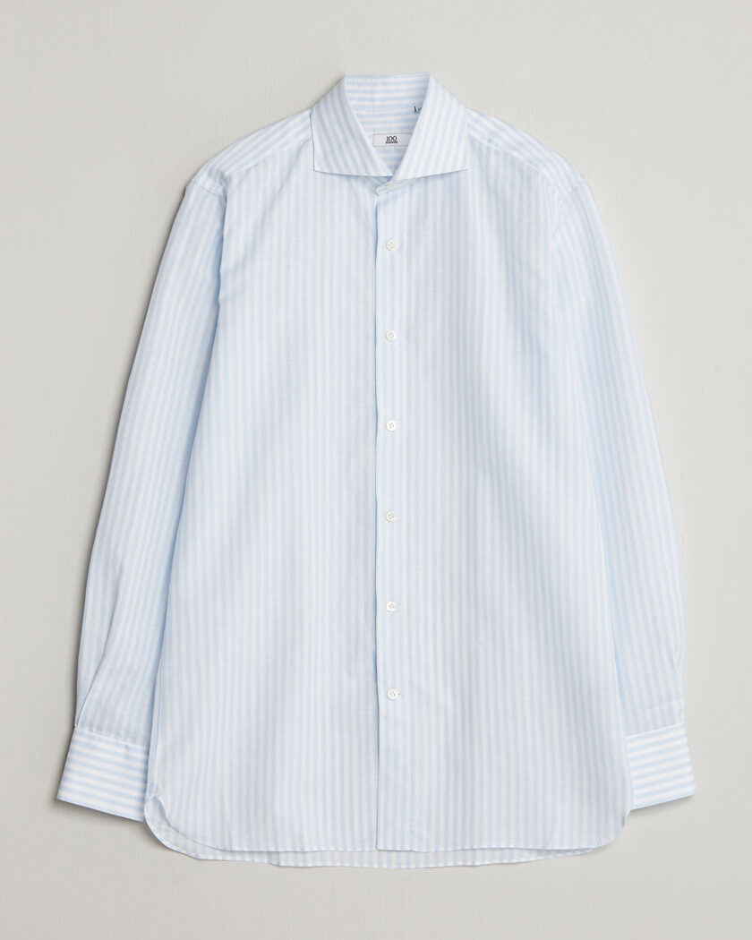 100Hands Cotton/Linen Bengal Stripe Shirt Light Blue – Blau