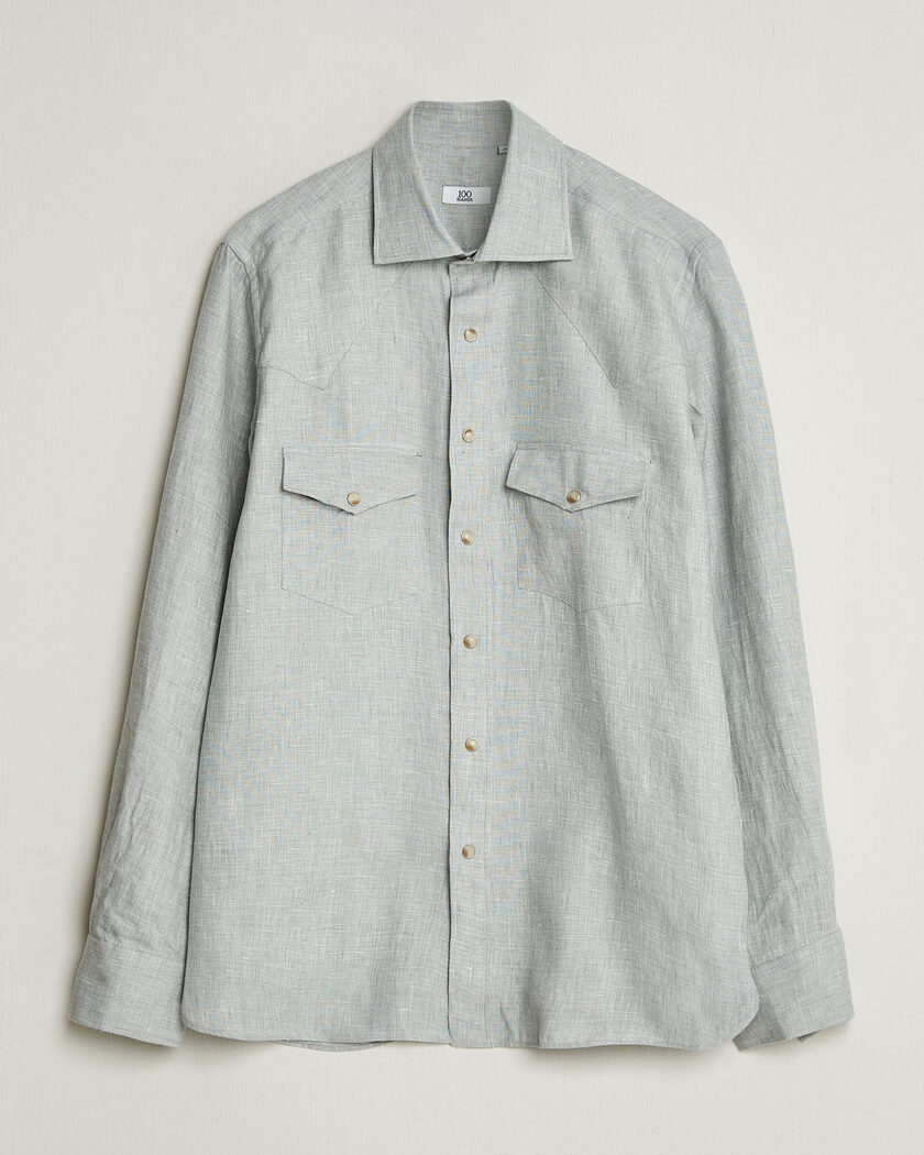 100Hands Two Pocket Western Linen Shirt Mint Green – Grün