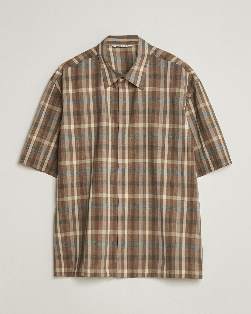 Auralee Tropical Wool Half Sleeve Shirt Brown Check – Braun