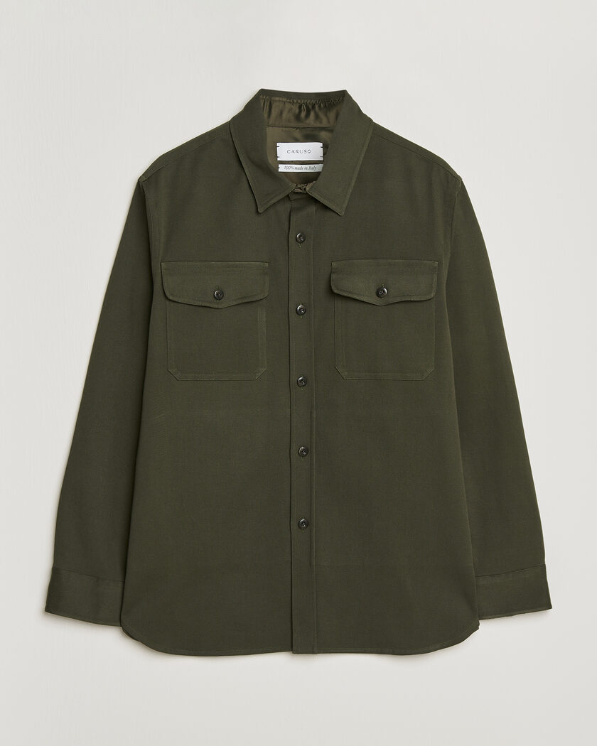 Caruso Twill Cotton Overshirt Dark Green – Grün