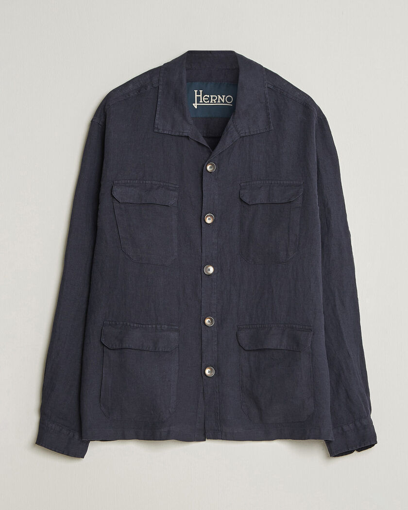 Herno Linen Safari Jacket Navy – Blau