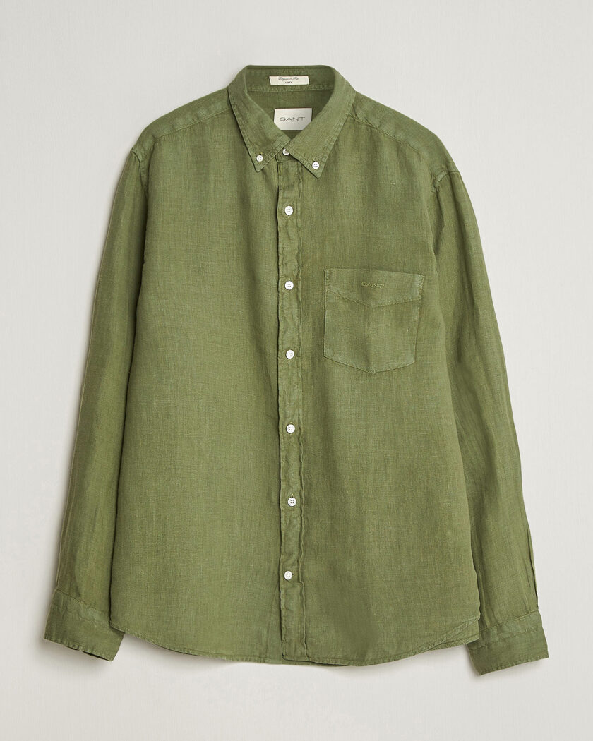 Gant Regular Fit Garment Dyed Linen Shirt Dry Herb Green – Grün