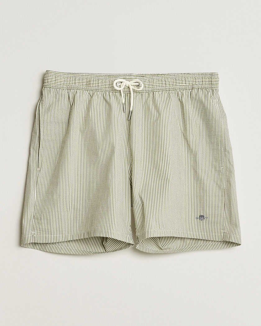 GANT Seersucker Striped Swimshorts Dry Herb Green – Grün
