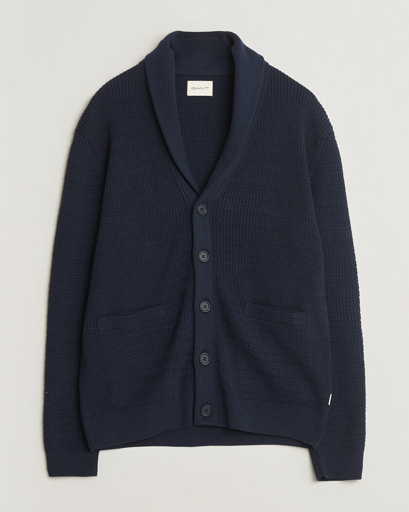 GANT Heavy Knitted Shawl Collar Cardigan Evening Blue – Blau