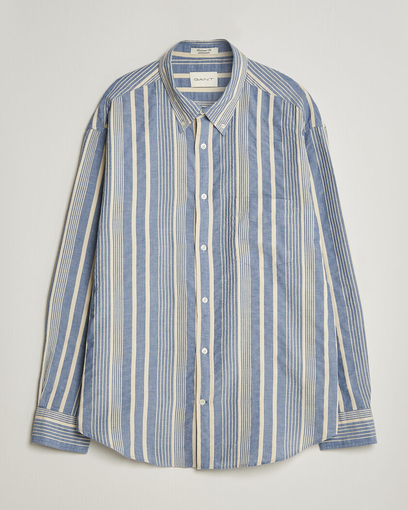 Gant Relaxed Fit Seersucker Striped Shirt Vintage Blue – Blau