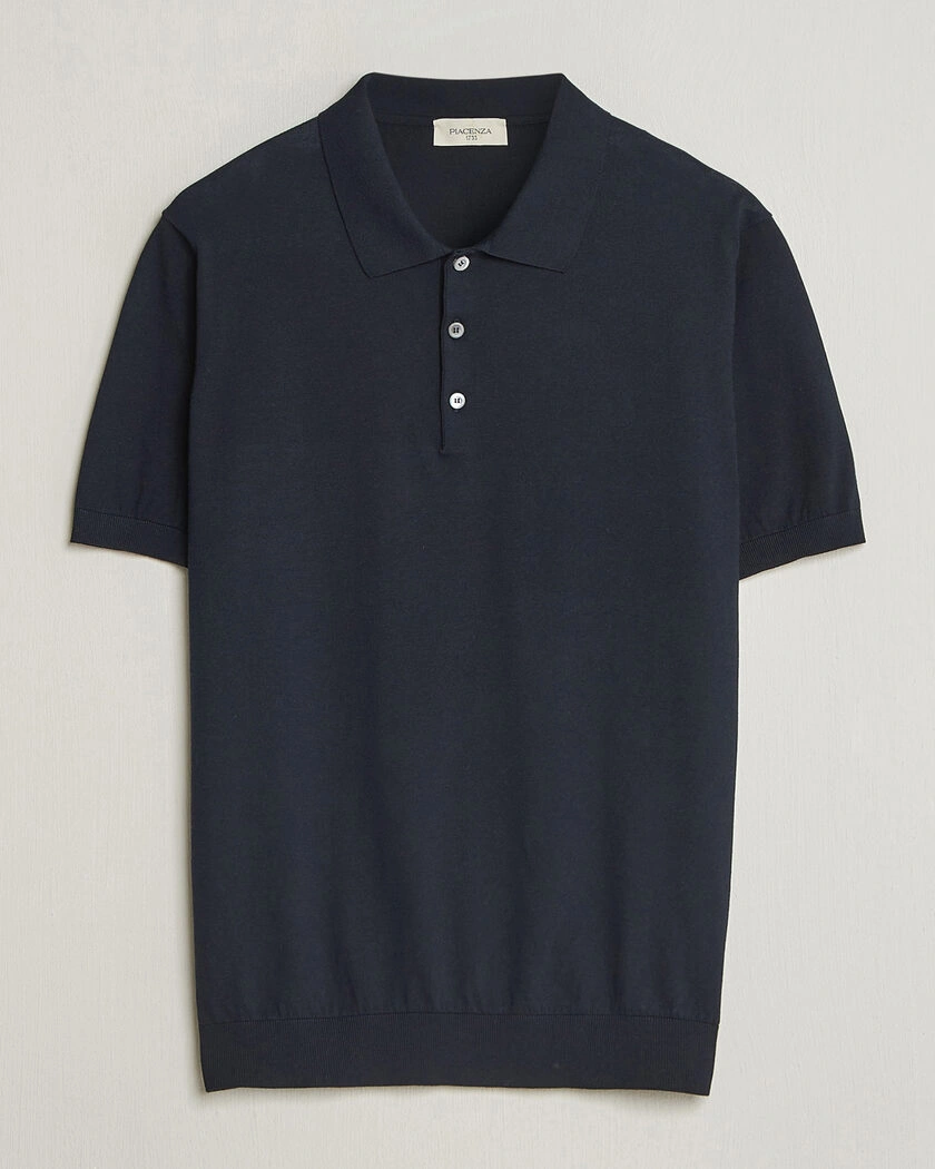 Piacenza Cashmere Short Sleeve Knitted Polo Navy – Blau