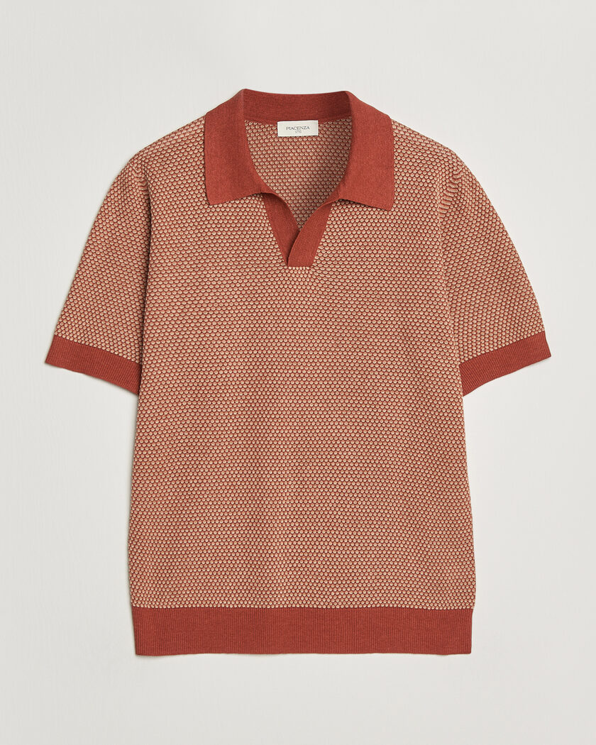 Piacenza Cashmere Silk/Linen Honeycomb Knitted Polo Red – Rot