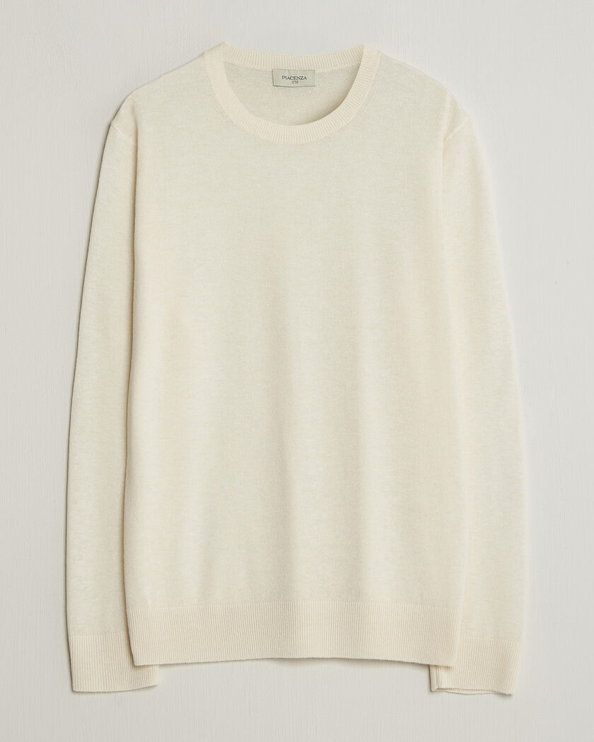 Piacenza Cashmere Soft Silk/Cashmere Crew Neck  Off White – Weiß