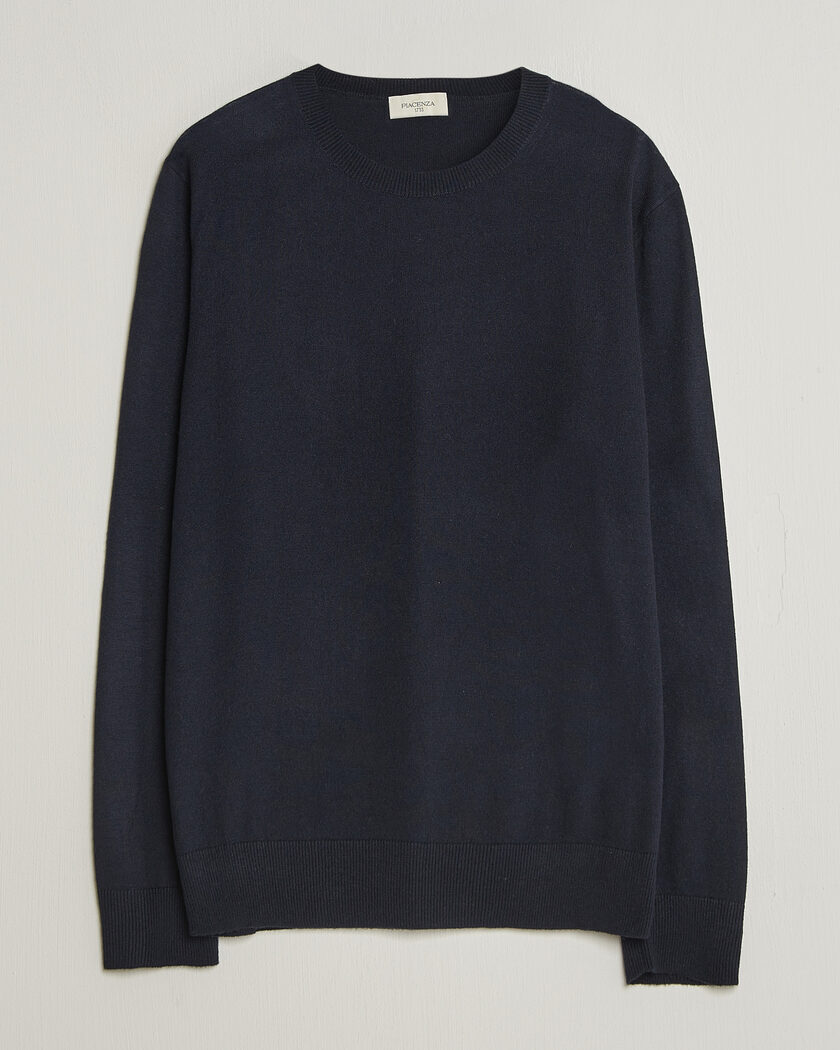 Piacenza Cashmere Soft Silk/Cashmere Crew Neck  Navy – Blau