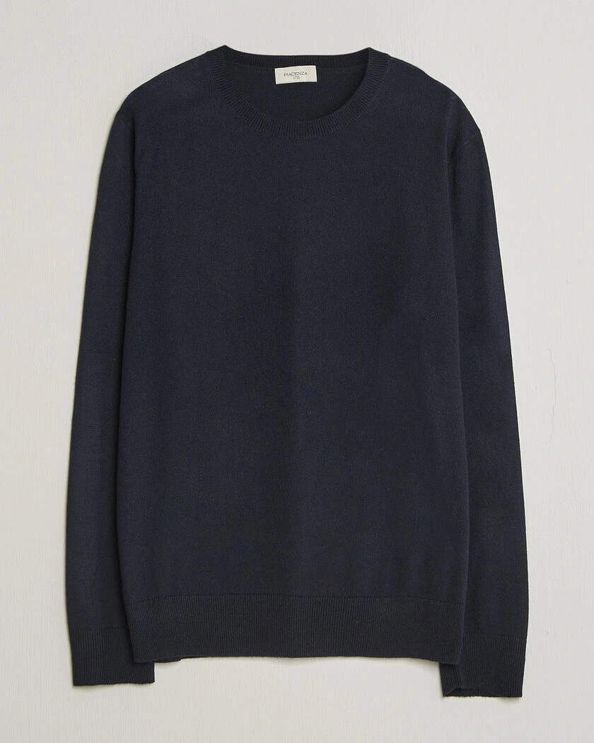 Piacenza Cashmere Soft Silk/Cashmere Crew Neck Navy – Blau