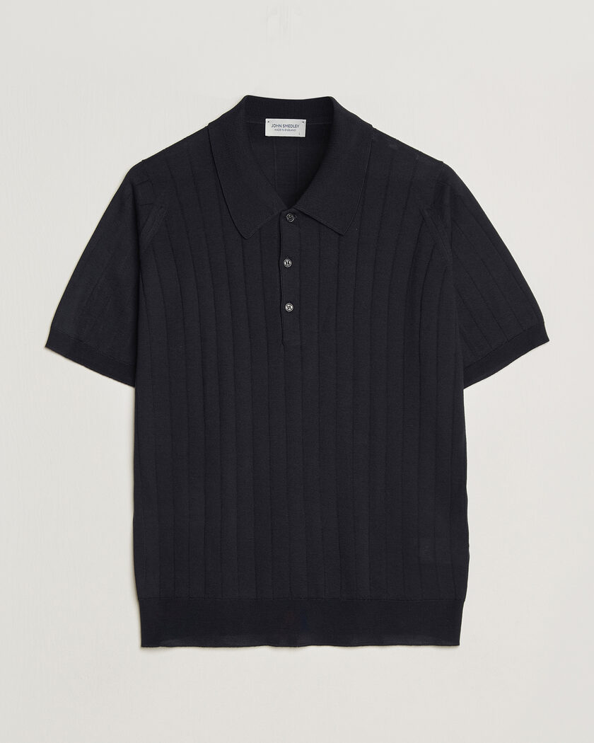 John Smedley Williams Merino/Cotton Knitted Polo Navy – Blau