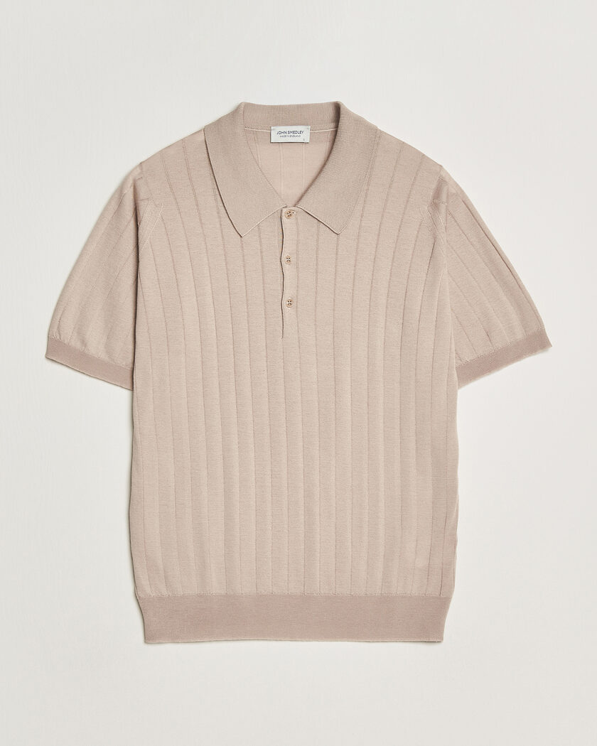 John Smedley Williams Merino/Cotton Knitted Polo Oat – Beige