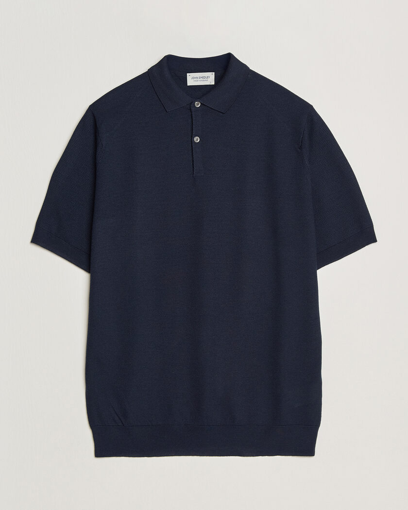 John Smedley 14 Singular Knitted Textured Polo Midnight – Blau