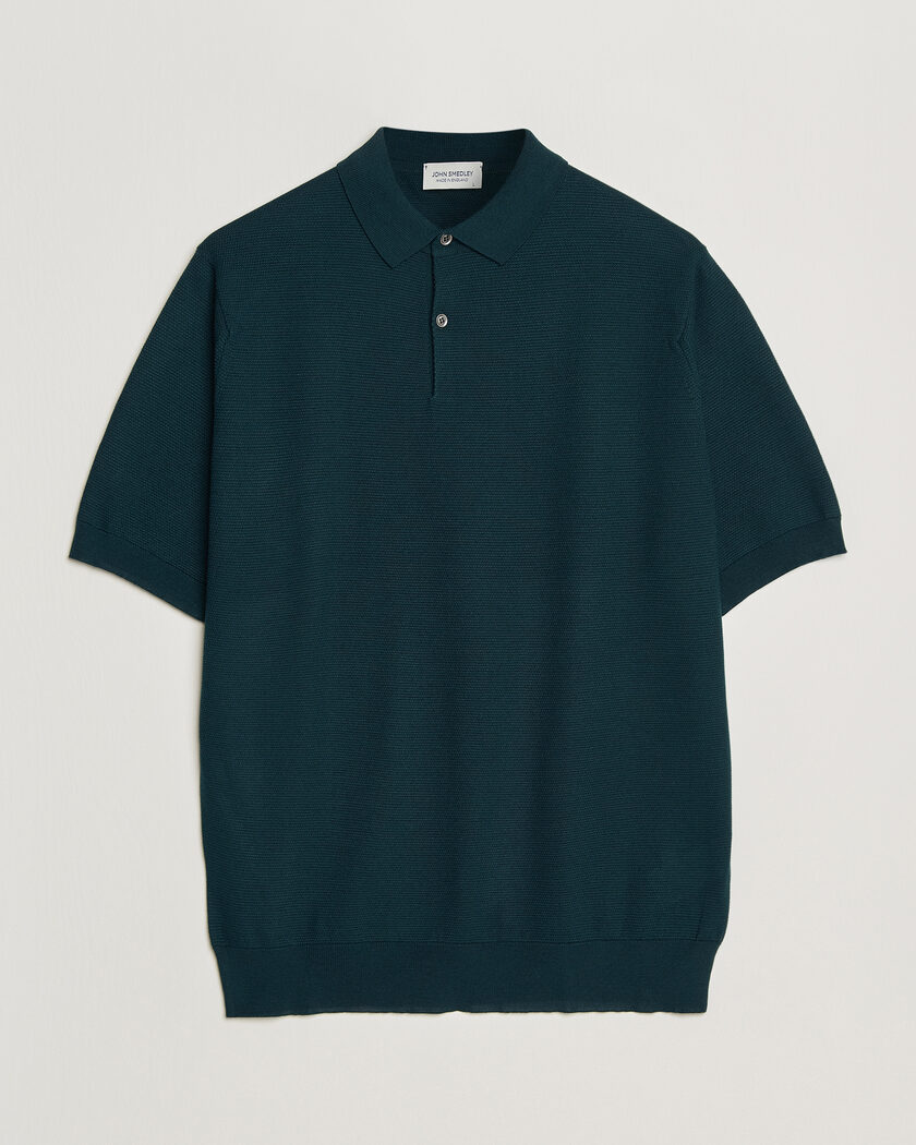 John Smedley 14 Singular Knitted Textured Polo Richardson Green – Grün