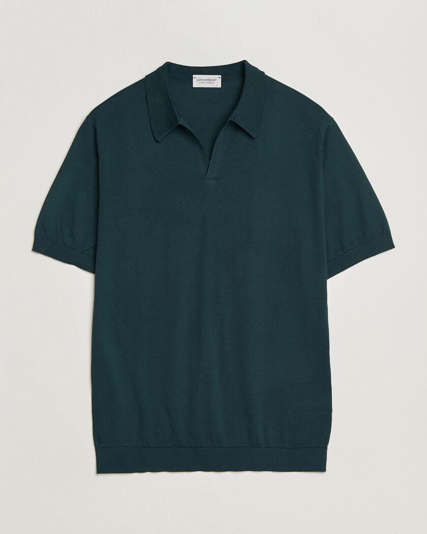 John Smedley Noah Open Collar Sea Island Polo Rainforest – Grün