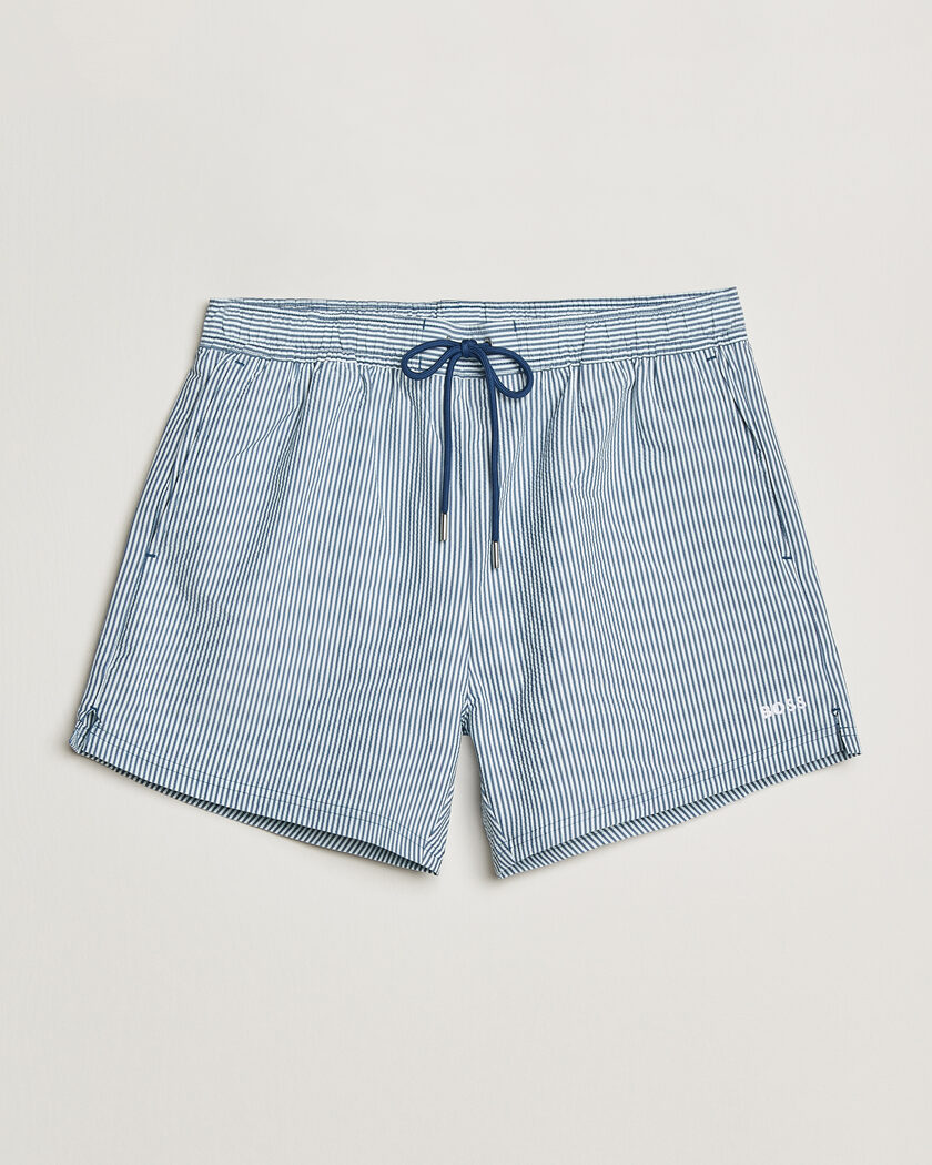 BOSS BLACK Velvetfish Seersucker Swimshorts Open Blue – Blau