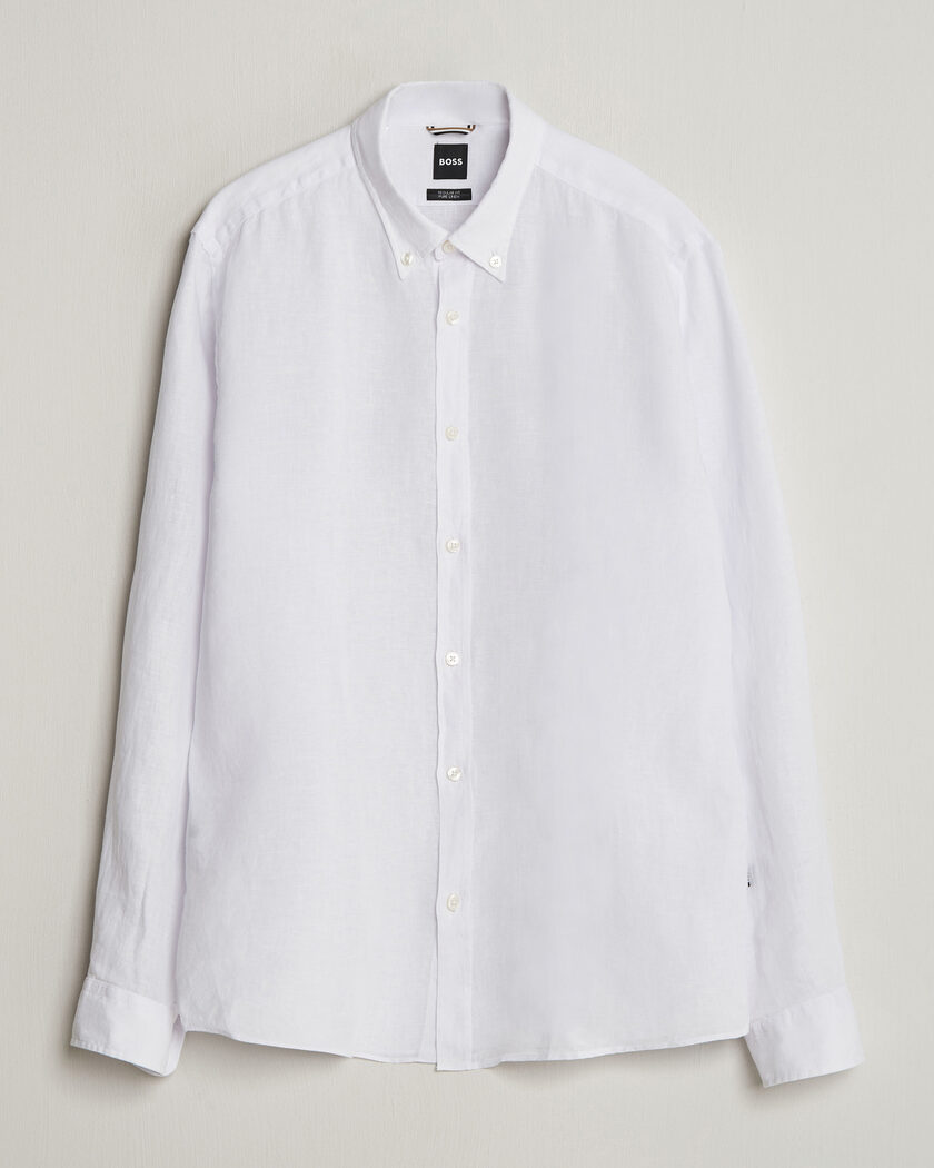 BOSS BLACK Liam Linen Shirt White – Weiß