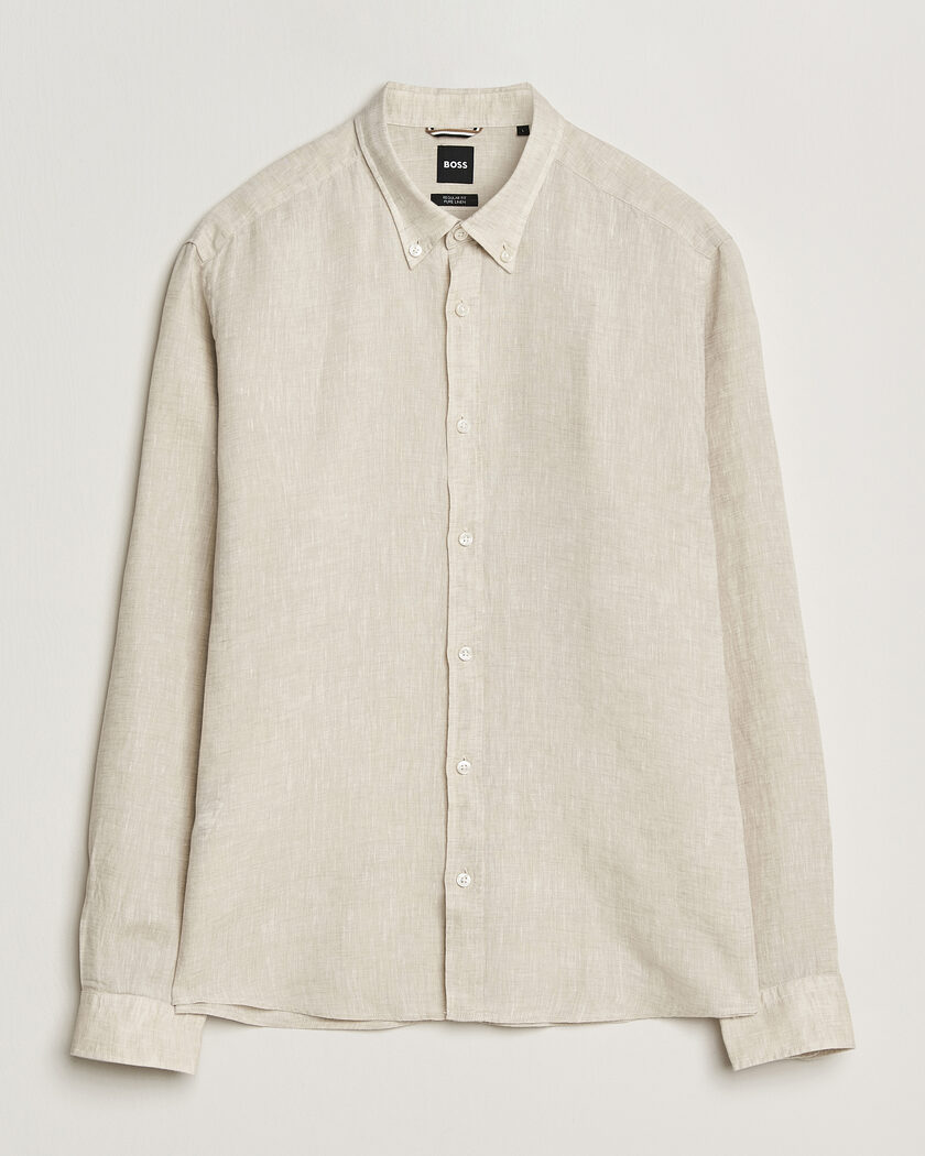 BOSS BLACK Liam Linen Shirt Open Beige – Beige
