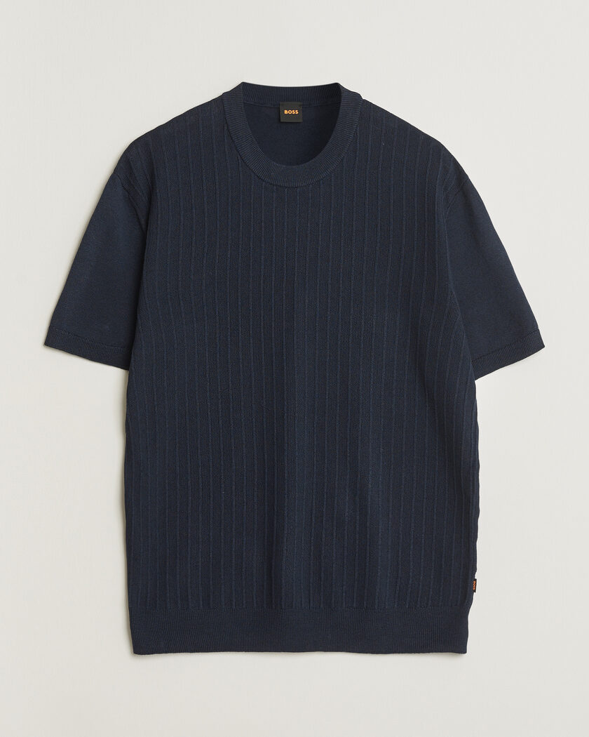 BOSS ORANGE Kajordino Linen/Cotton Knitted T-Shirt Dark Blue – Blau