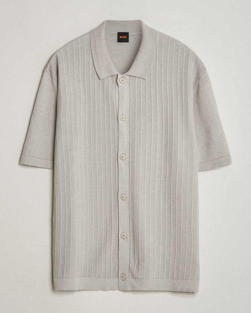 BOSS ORANGE Amicino Linen/Cotton Knitted Shirt Beige – Grau