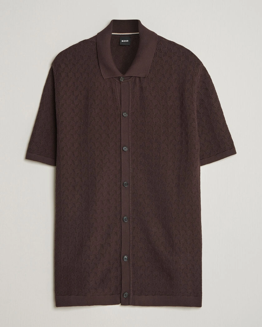 BOSS BLACK Nappo Knitted Short Sleeve Shirt Dark Brown – Braun