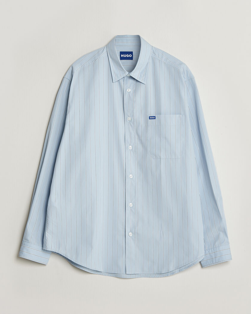 HUGO Ebalto Striped Cotton Shirt Open Blue – Blau