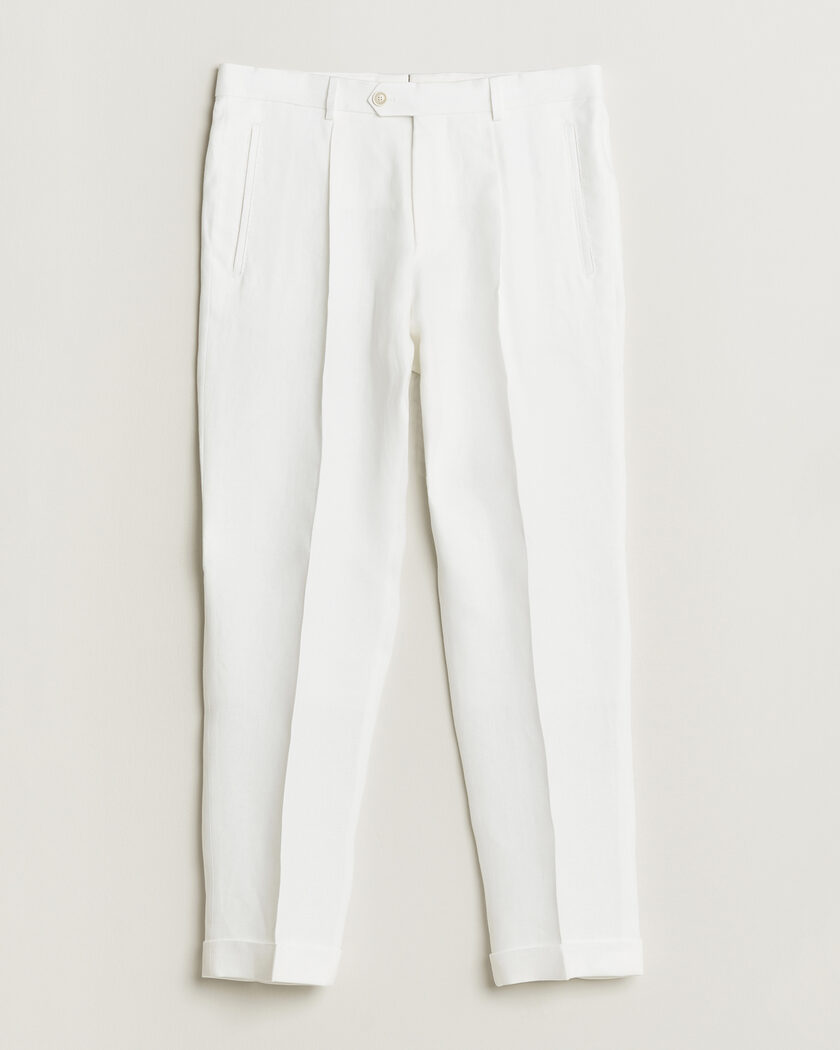 BOSS CAMEL Peet Linen Pleated Trousers White – Weiß