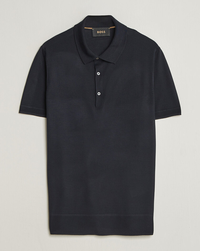 BOSS CAMEL Novo Silk Knitted Polo Dark Blue – Blau