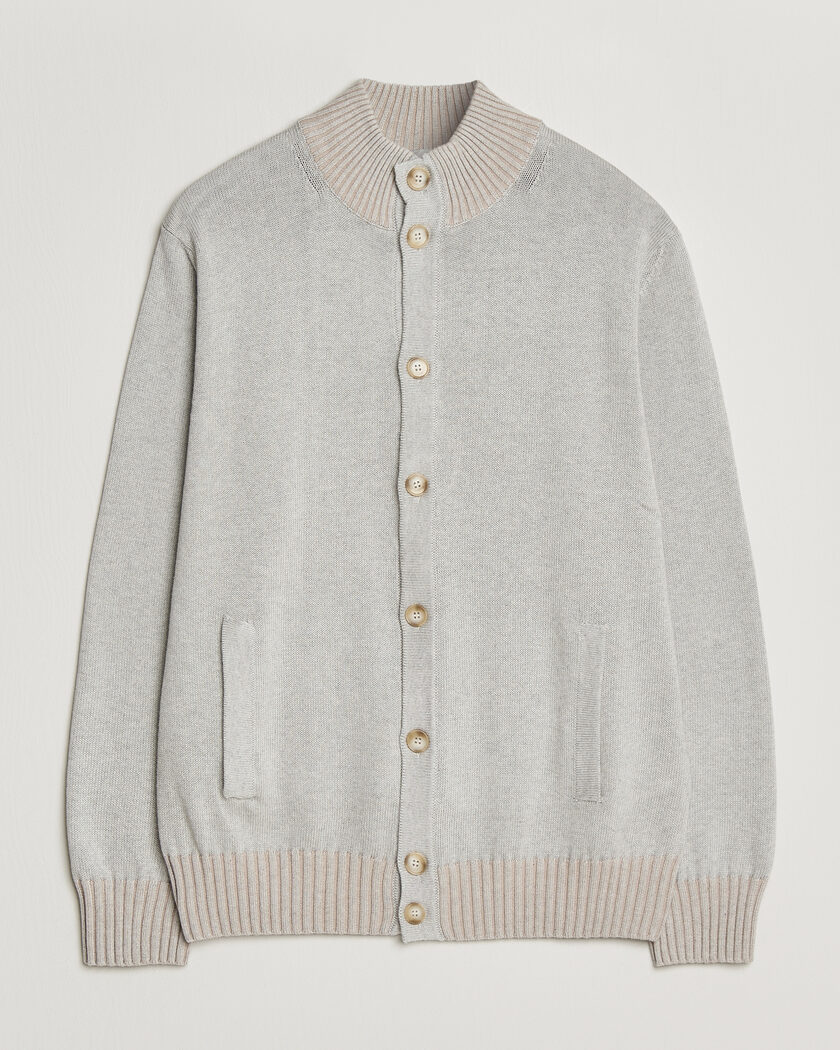 Morgano Cotton/Cashmere Knitted Cardigan Light Grey – Grau