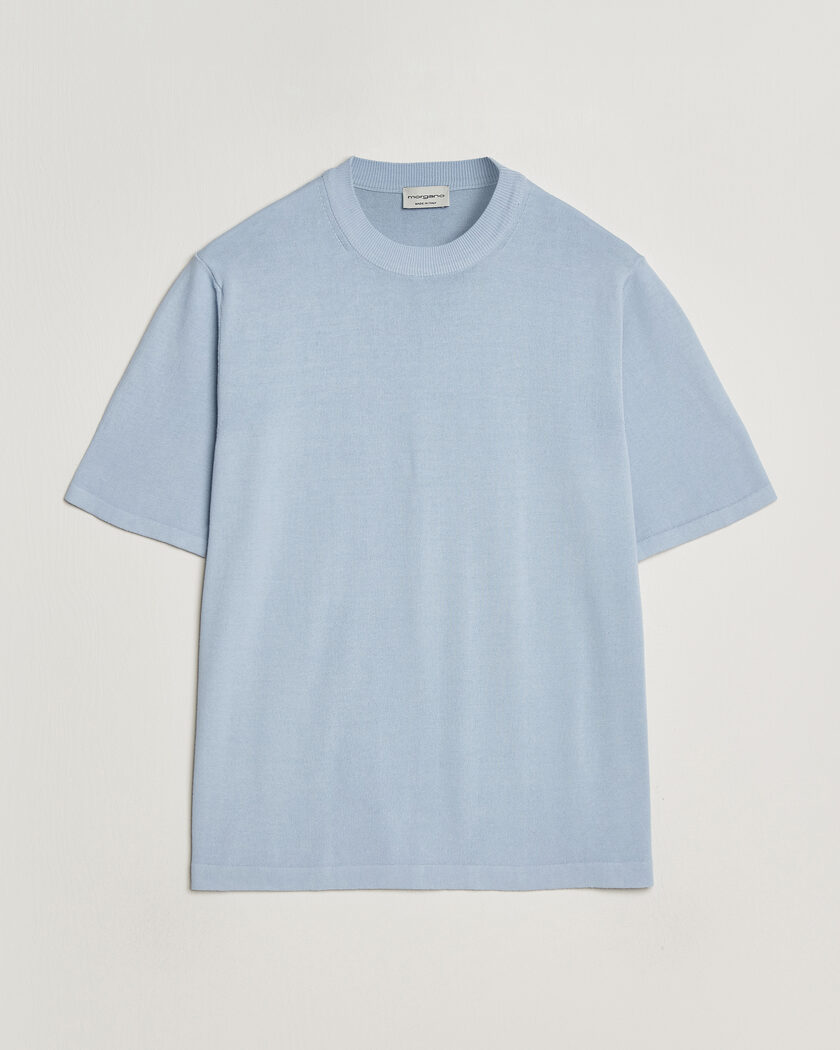 Morgano Knitted Cotton Crepe T-Shirt Light Blue – Blau