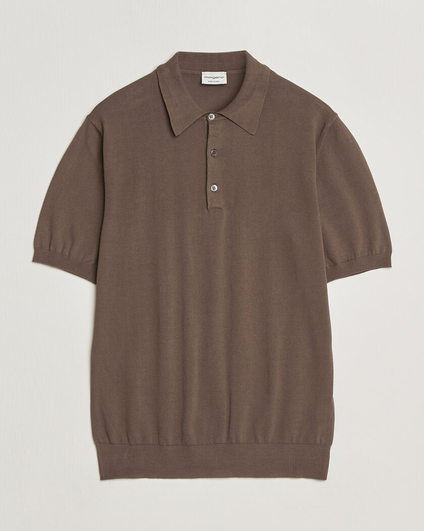 Morgano Knitted Cotton Crepe Polo Brown – Braun