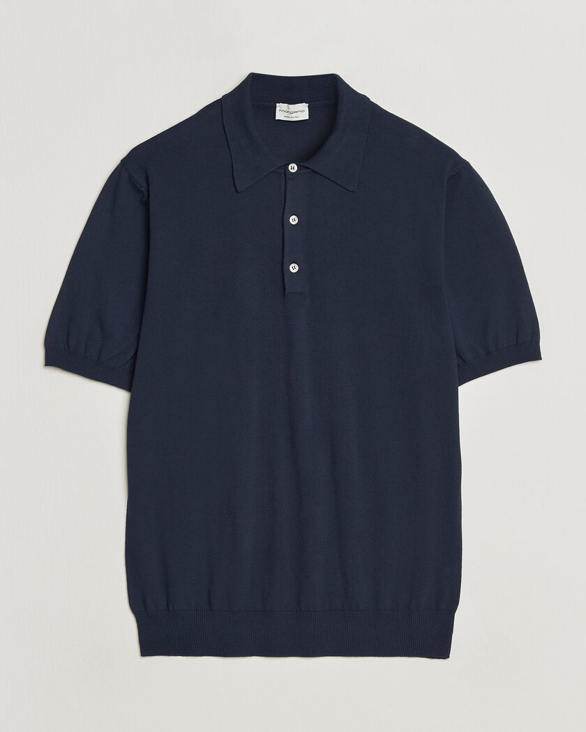 Morgano Knitted Cotton Crepe Polo Navy – Blau