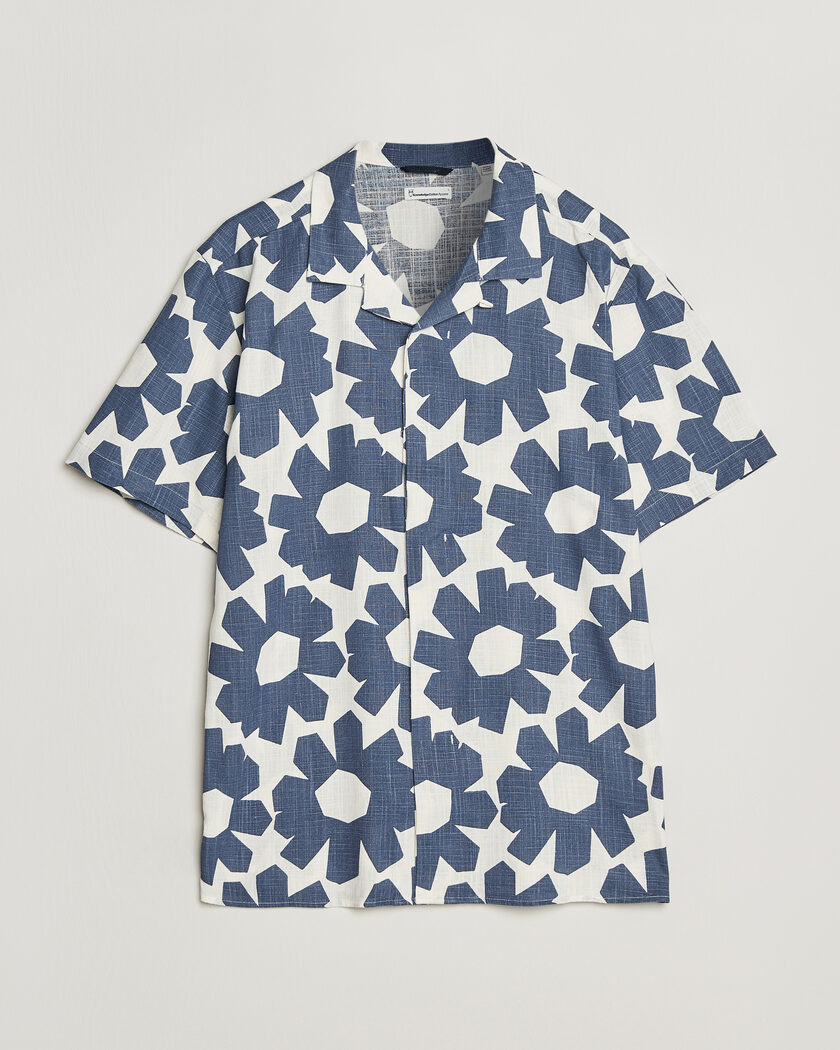KnowledgeCotton Apparel Printed Linen Mix Shirt Blue – Blau