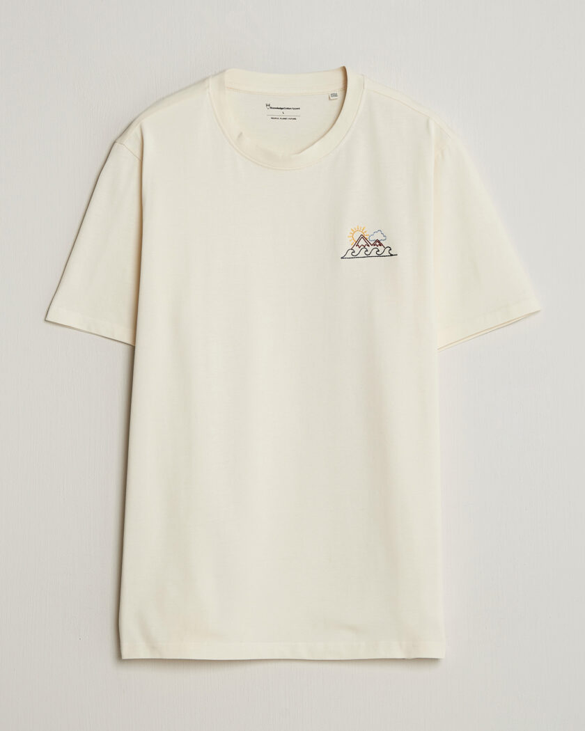 KnowledgeCotton Apparel Chest Print T-Shirt Egret – Weiß