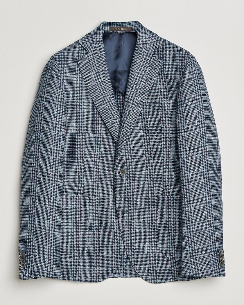 Oscar Jacobson Ferry Patch Soft Checked Linen/Wool Blazer Blue – Blau