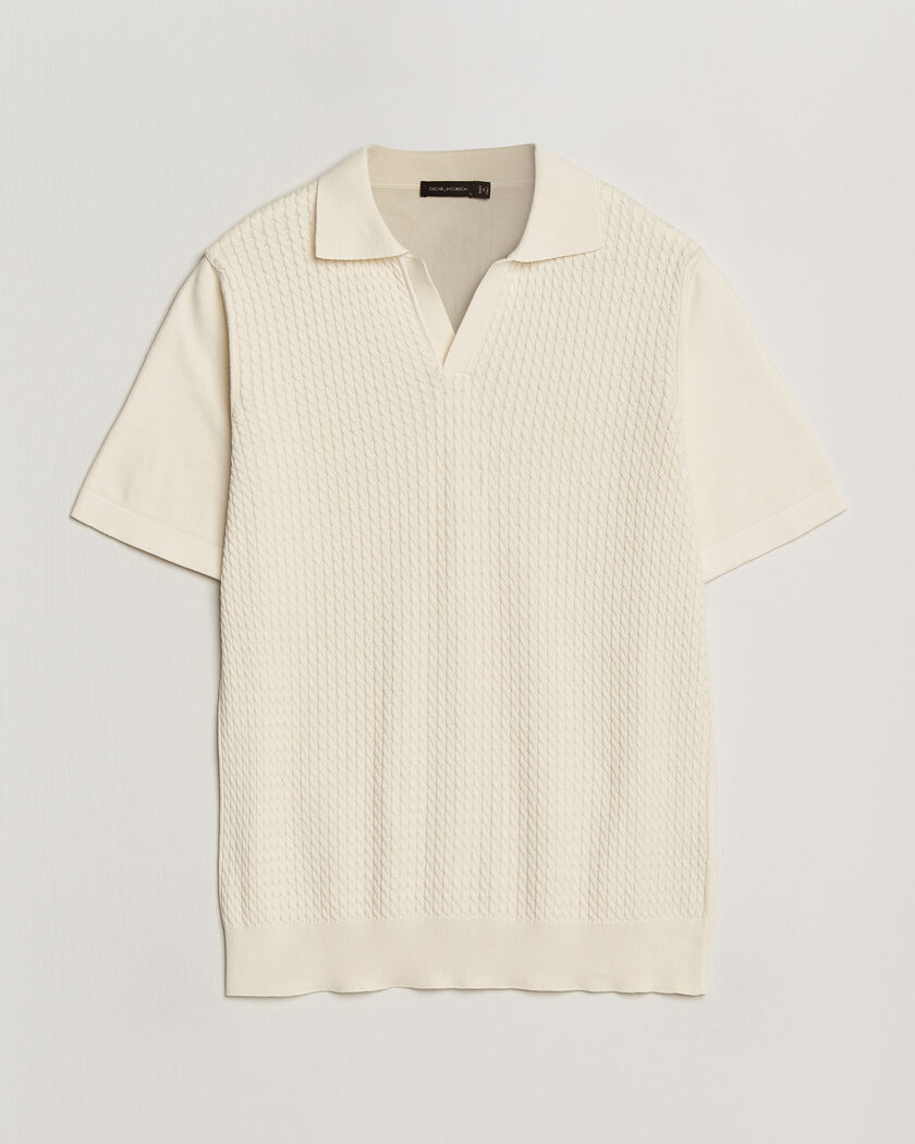 Oscar Jacobson Alf Structured Cotton Polo Off White – Weiß