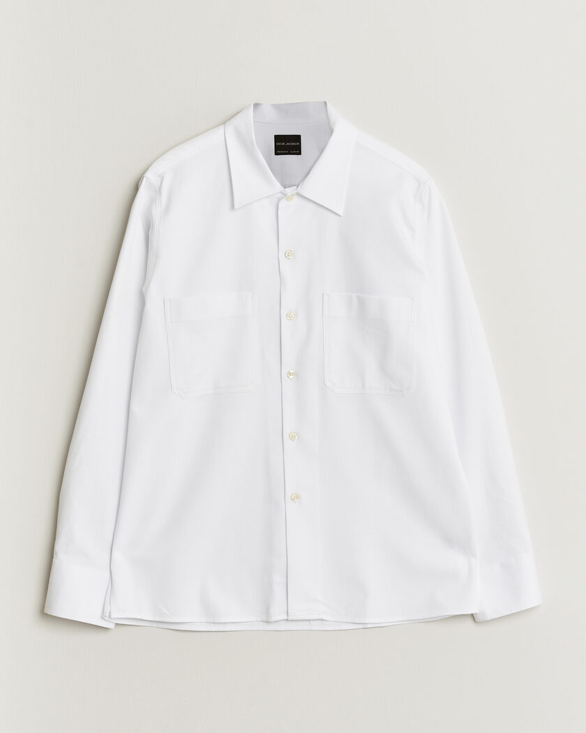 Oscar Jacobson Straight Fit Bowling Collar Cotton Shirt White – Weiß