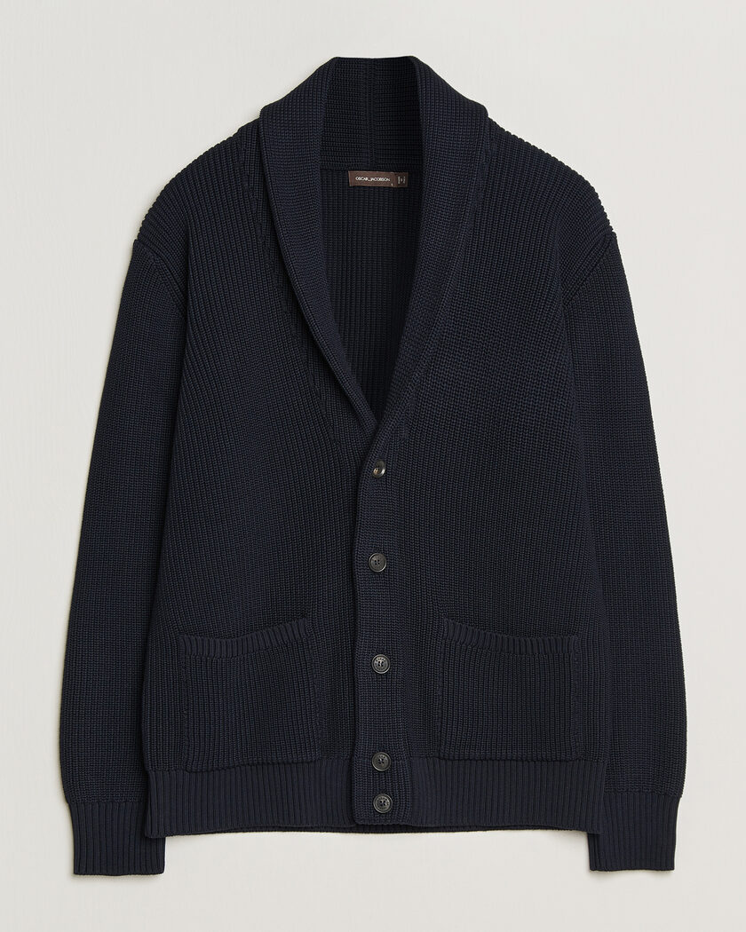 Oscar Jacobson Roland Knitted Cotton Cardigan Navy – Blau