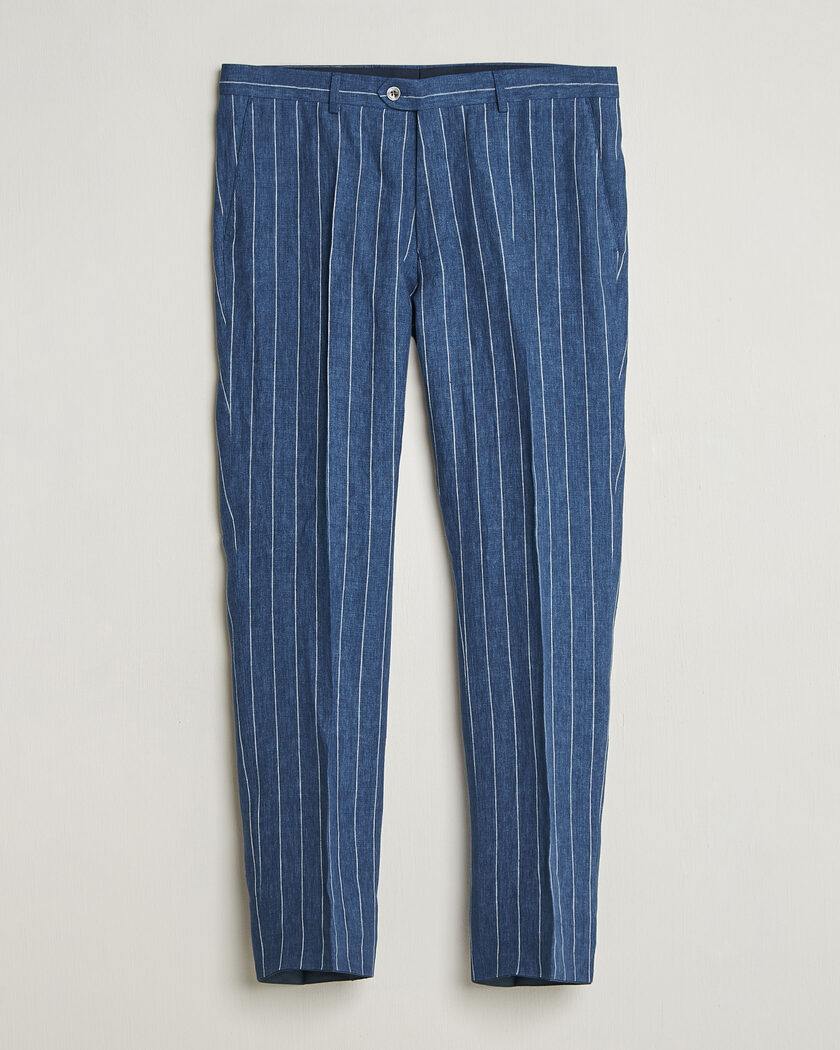 Oscar Jacobson Dandy Striped Linen Trousers Blue – Blau