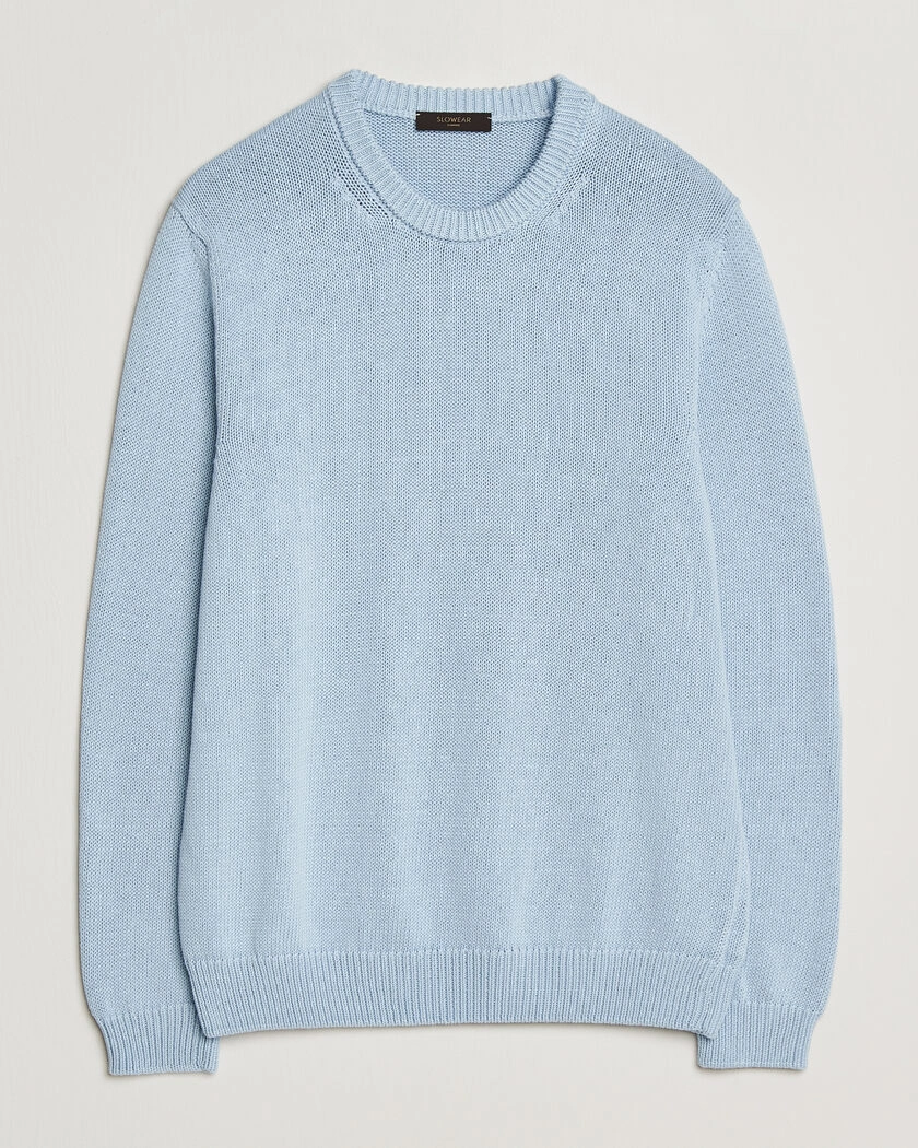 Zanone Soft Cotton Crew Neck Sweater Sky Blue – Blau