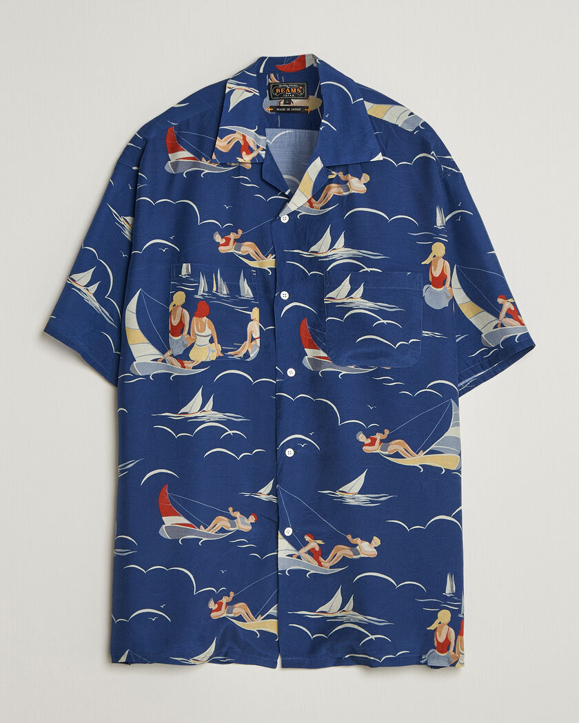 BEAMS PLUS Holiday Print Camp Shirt Navy – Blau