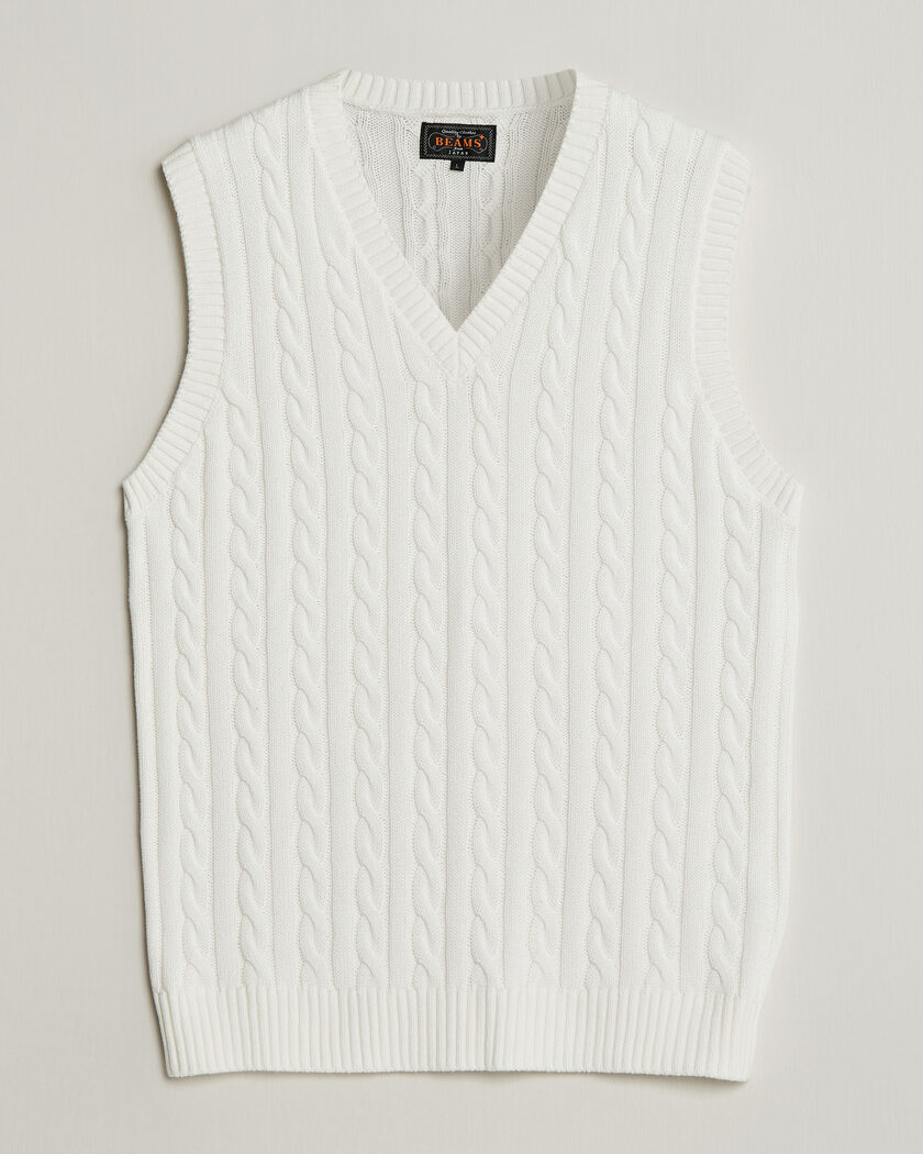 Fred Perry Cable Knitted Tennis Vest Ecru bei Care of Carl