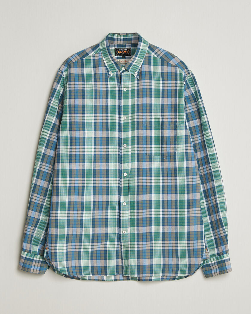 BEAMS PLUS Madras Button Down Shirt Blue – Blau