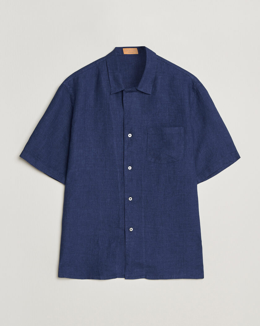 Grigio Linen Camp Collar Shirt Navy – Blau