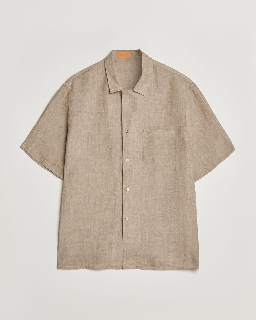 Grigio Linen Camp Collar Shirt Brown – Braun