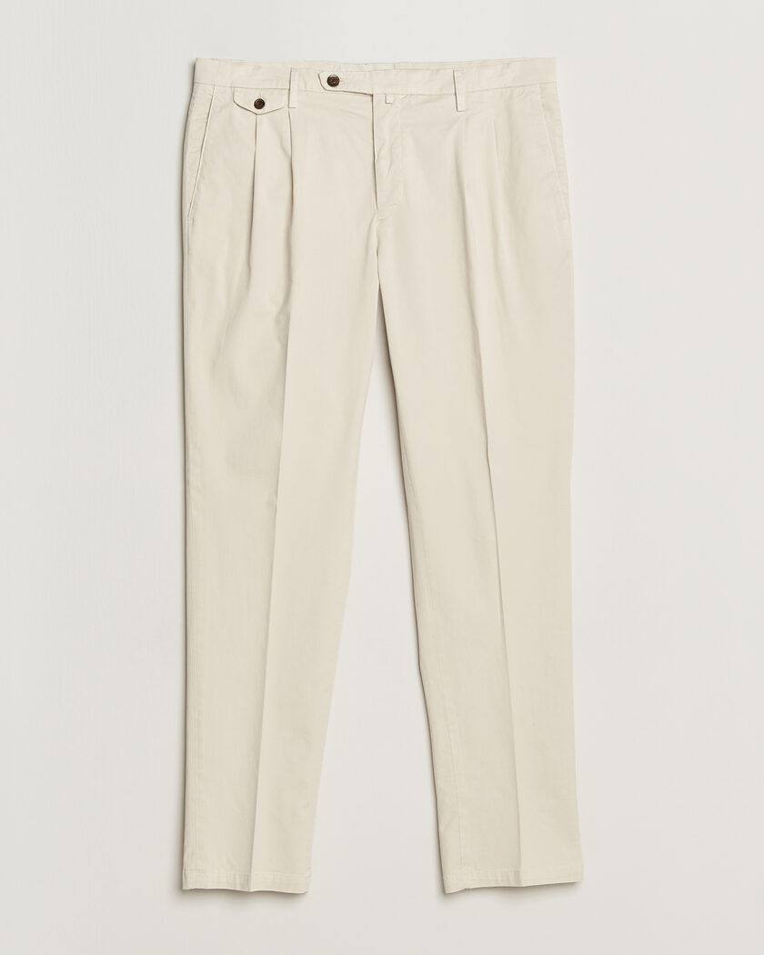 Briglia 1949 Easy Fit Pleated Cotton Stretch Chino Cream – Weiß